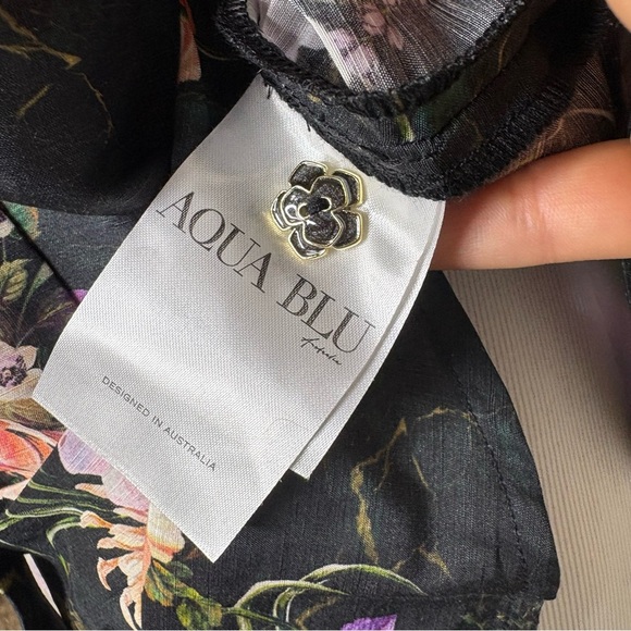 Aqua Blu Australia Tempest Vivien Top Floral Button Down Black Small Linen Silk - Picture 7 of 10
